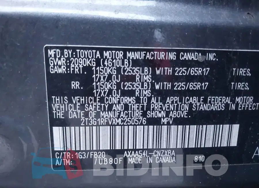 2T3G1RFVXMC250576 Photo# 9