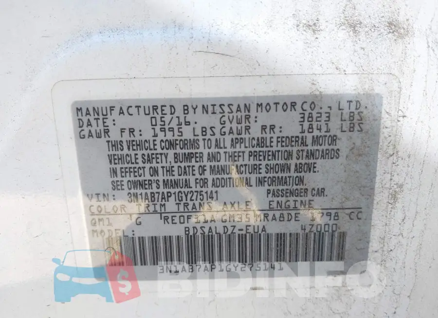 3N1AB7AP1GY275141 Photo# 9
