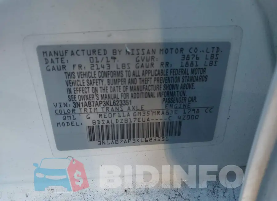 3N1AB7AP3KL623351 Photo# 9