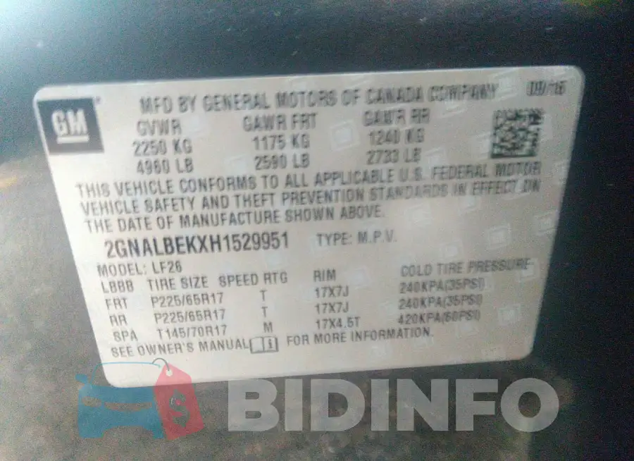 2GNALBEKXH1529951 Photo# 9