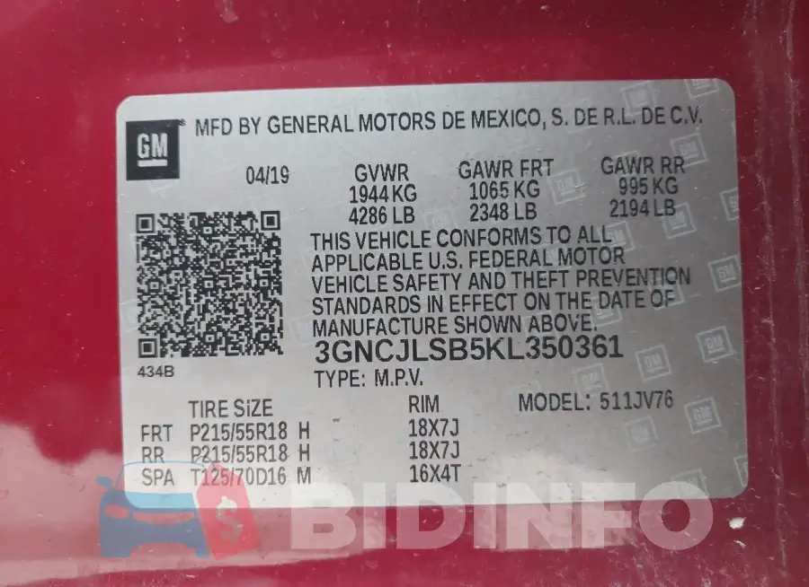 3GNCJLSB5KL350361 Photo# 9