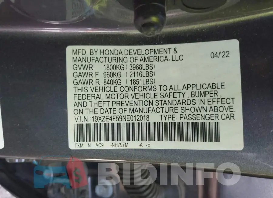 19XZE4F59NE012018 Photo# 9