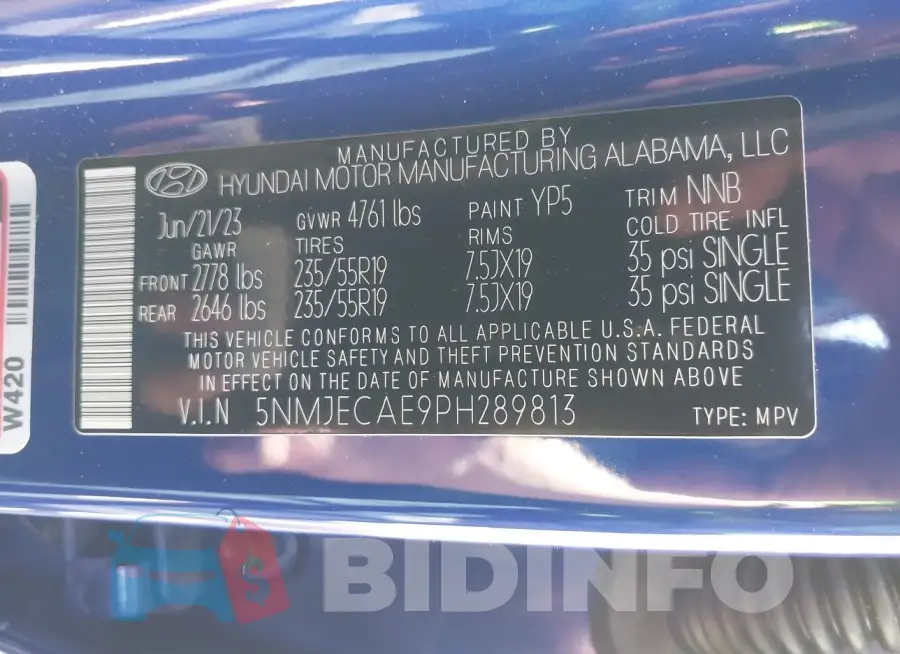 5NMJECAE9PH289813 Photo# 9