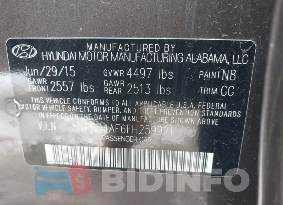 5NPE34AF6FH259921 Photo# 9