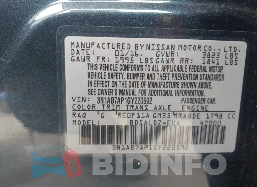 3N1AB7AP1GY220592 Photo# 9