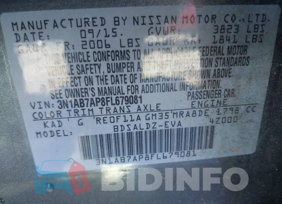 3N1AB7AP8FL679081 Photo# 9