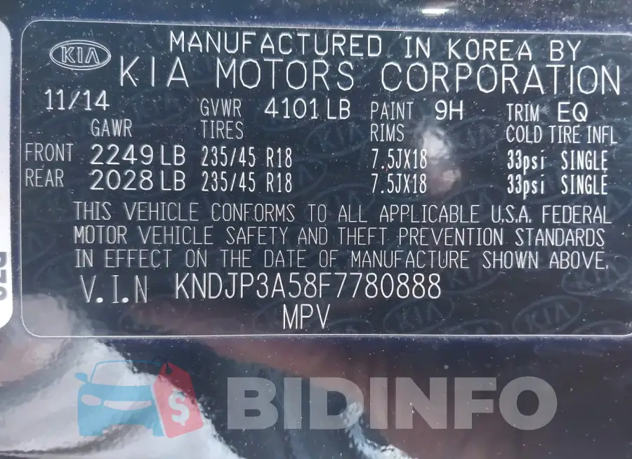 KNDJP3A58F7780888 Photo# 9
