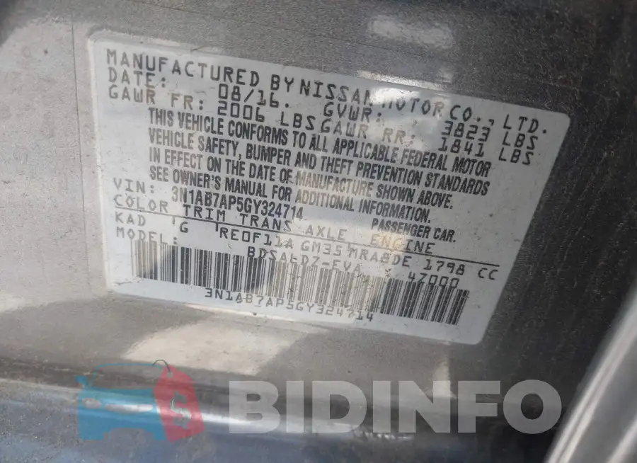 3N1AB7AP5GY324714 Photo# 9