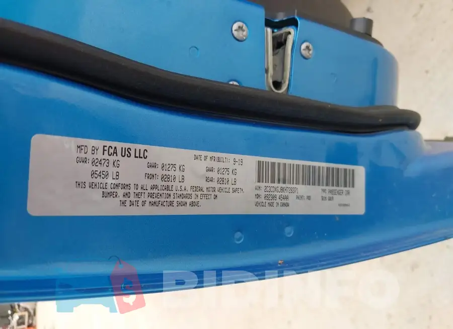 2C3CDXGJ8KH728371 Photo# 9