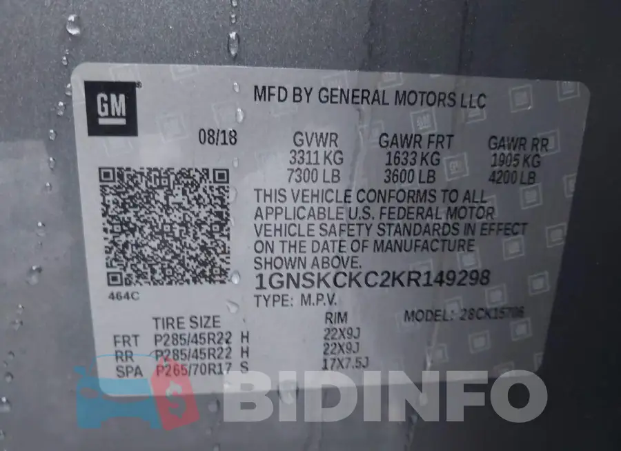 1GNSKCKC2KR149298 Photo# 9