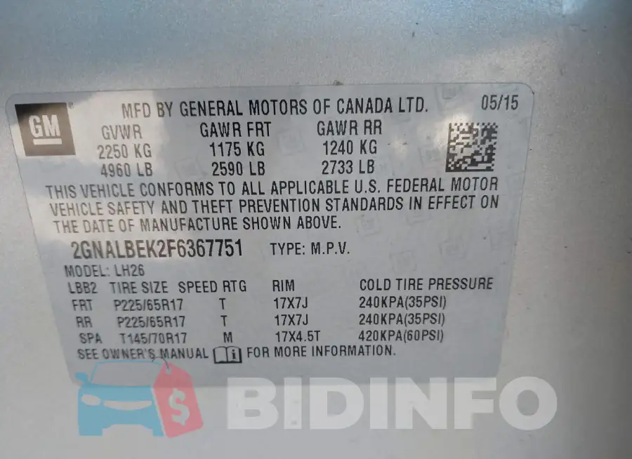 2GNALBEK2F6367751 Photo# 9