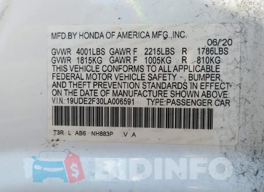 19UDE2F30LA006591 Photo# 9