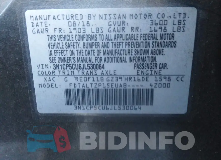 3N1CP5CU6JL530064 Photo# 9
