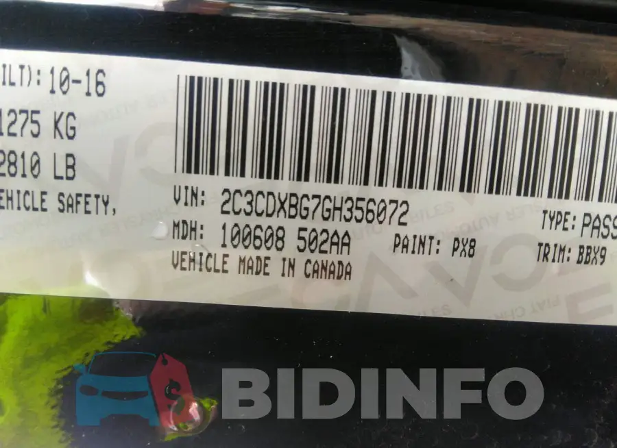 2C3CDXBG7GH356072 Photo# 9