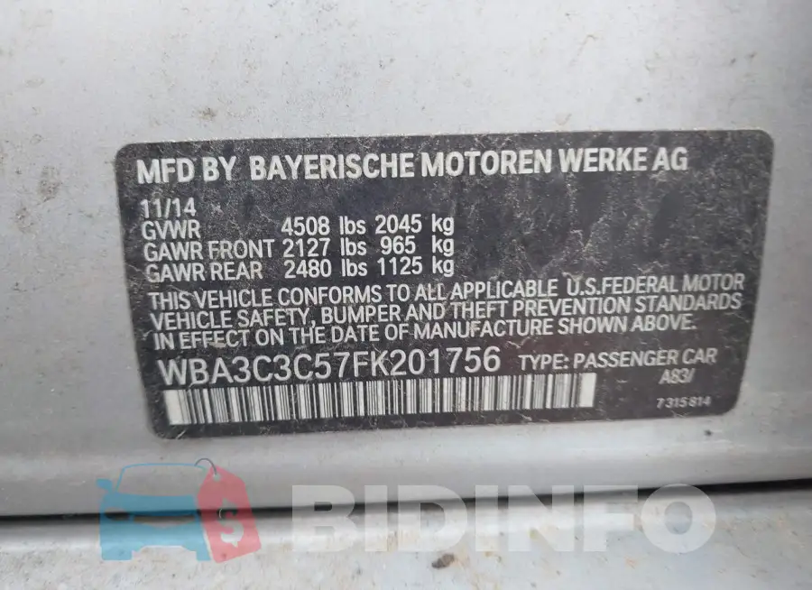 WBA3C3C57FK201756 Photo# 9