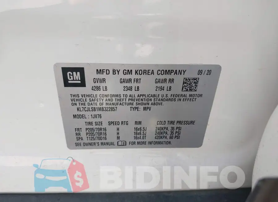 KL7CJLSB1MB322857 Photo# 9
