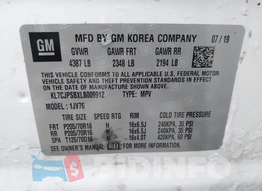 KL7CJPSBXLB009912 Photo# 9