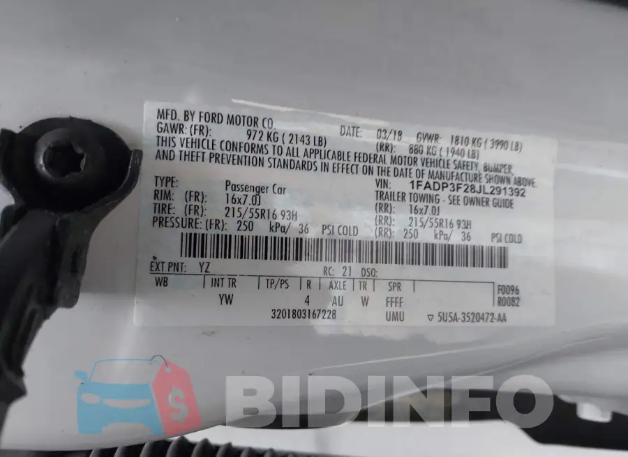 1FADP3F28JL291392 Photo# 9
