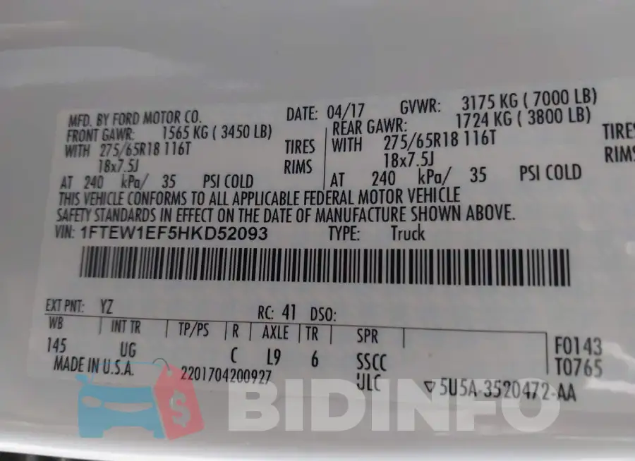 1FTEW1EF5HKD52093 Photo# 9