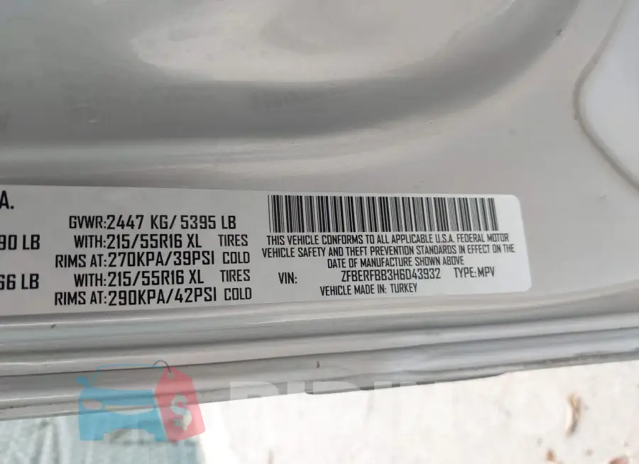 ZFBERFBB3H6D43932 Photo# 9