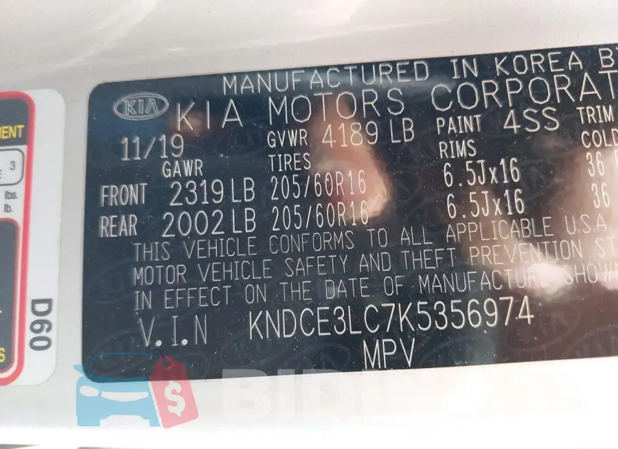 KNDCE3LC7K5356974 Photo# 9