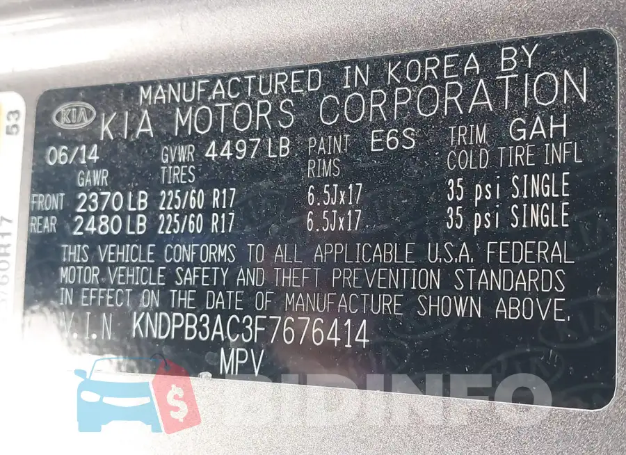 KNDPB3AC3F7676414 Photo# 9