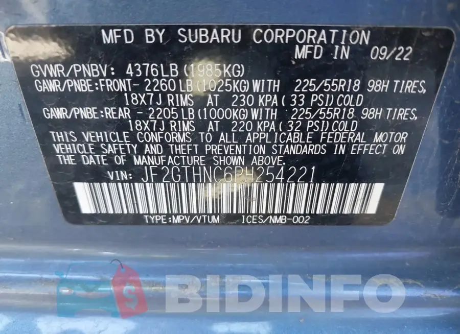 JF2GTHNC6PH254221 Photo# 9