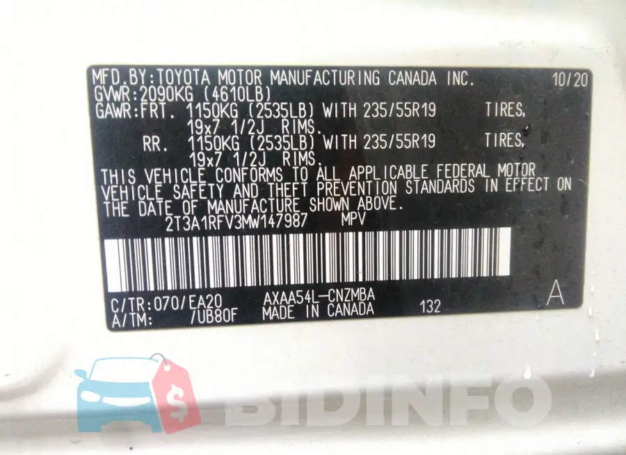 2T3A1RFV3MW147987 Photo# 9