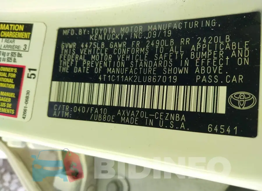 4T1C11AK2LU867019 Photo# 9