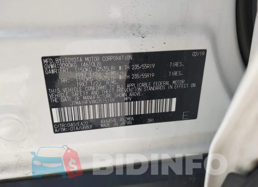 JTMA1RFVXKD515169 Photo# 9
