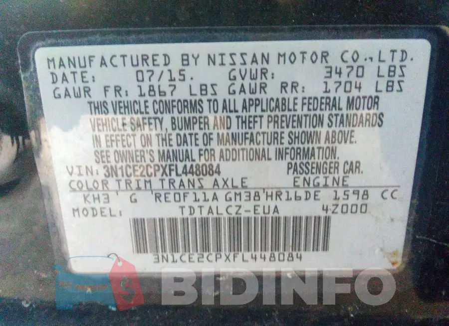 3N1CE2CPXFL448084 Photo# 9