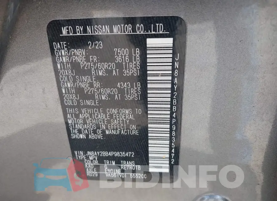 JN8AY2BB4P9835472 Photo# 9