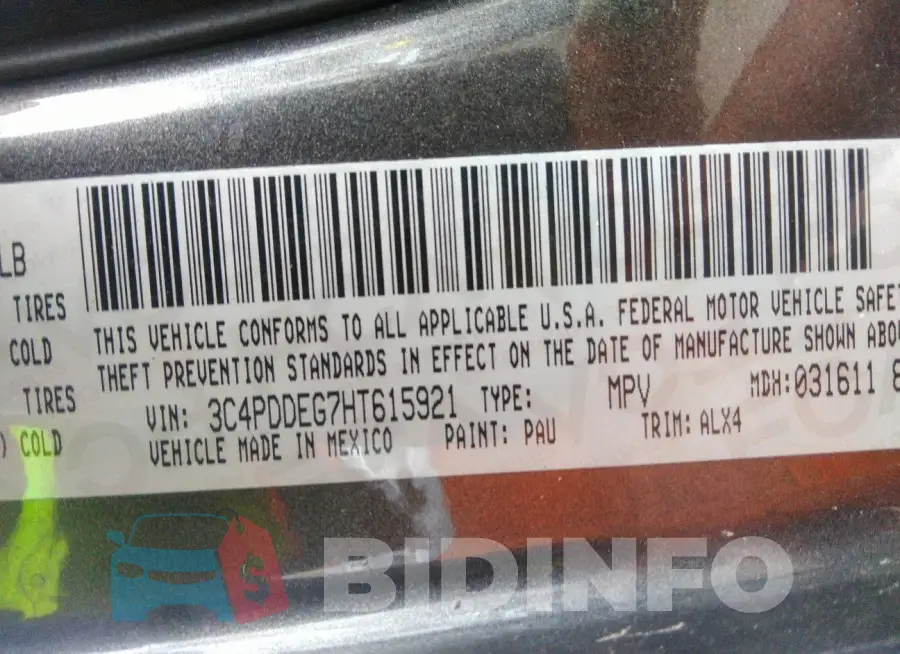 3C4PDDEG7HT615921 Photo# 9