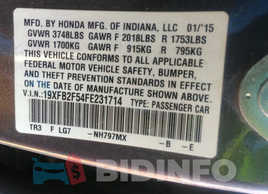 19XFB2F54FE231714 Photo# 9