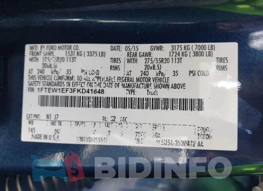 1FTEW1EF3FKD41848 Photo# 9
