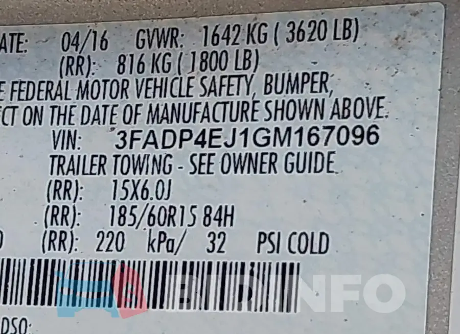 3FADP4EJ1GM167096 Photo# 9