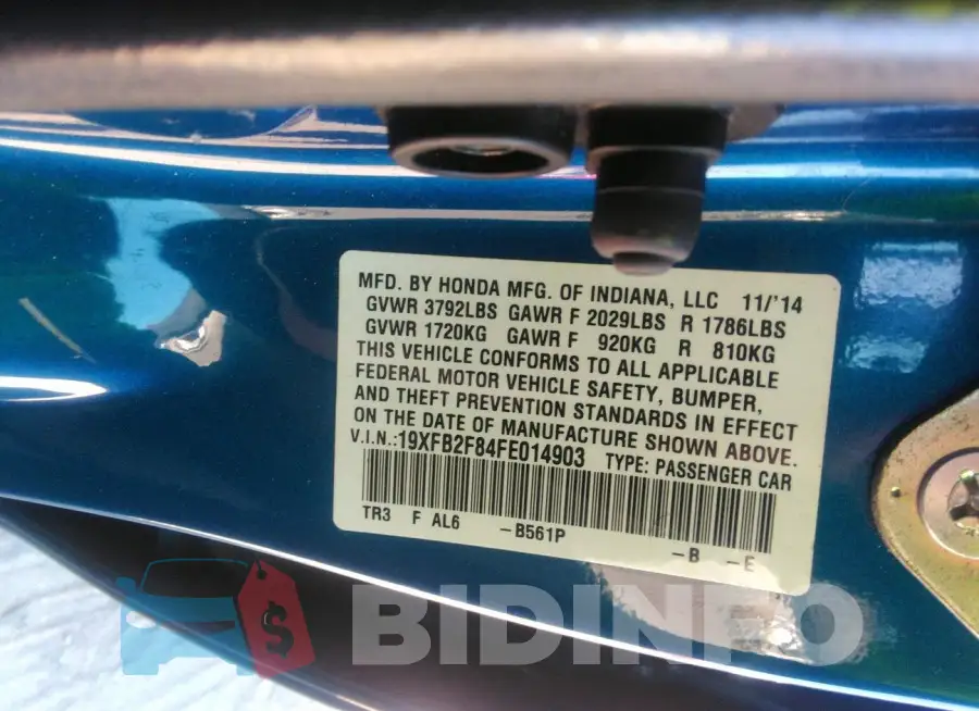 19XFB2F84FE014903 Photo# 9
