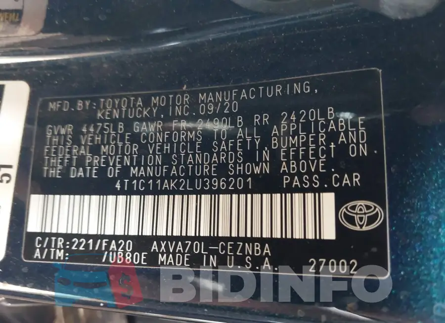 4T1C11AK2LU396201 Photo# 8