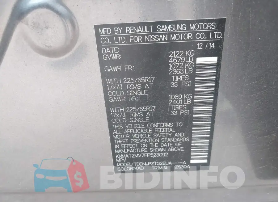 KNMAT2MV7FP523092 Photo# 9