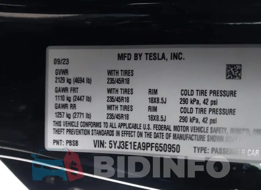 5YJ3E1EA9PF650950 Photo# 9