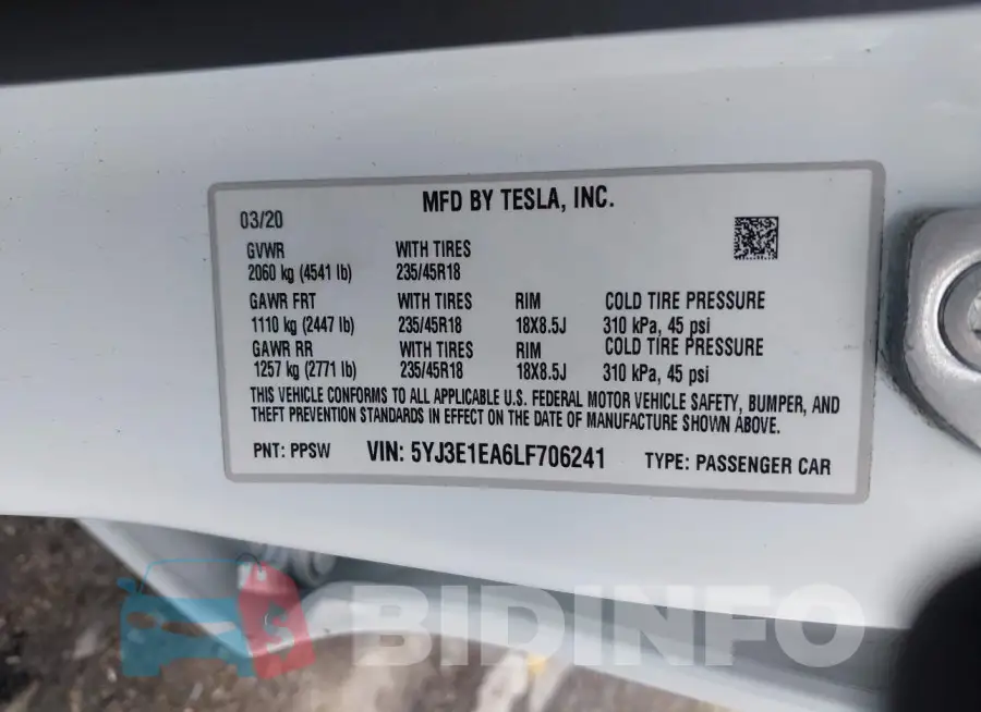 5YJ3E1EA6LF706241 Photo# 9
