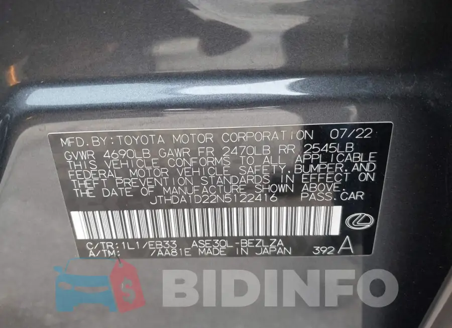 JTHDA1D22N5122416 Photo# 9