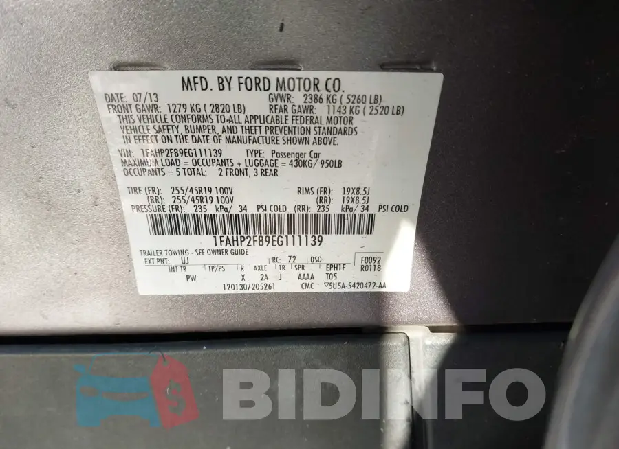 1FAHP2F89EG111139 Photo# 9