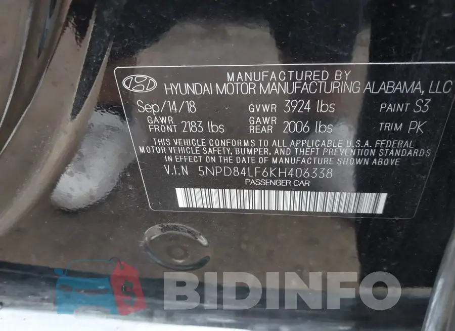 5NPD84LF6KH406338 Photo# 9