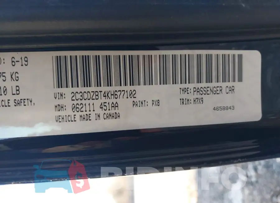 2C3CDZBT4KH677102 Photo# 9