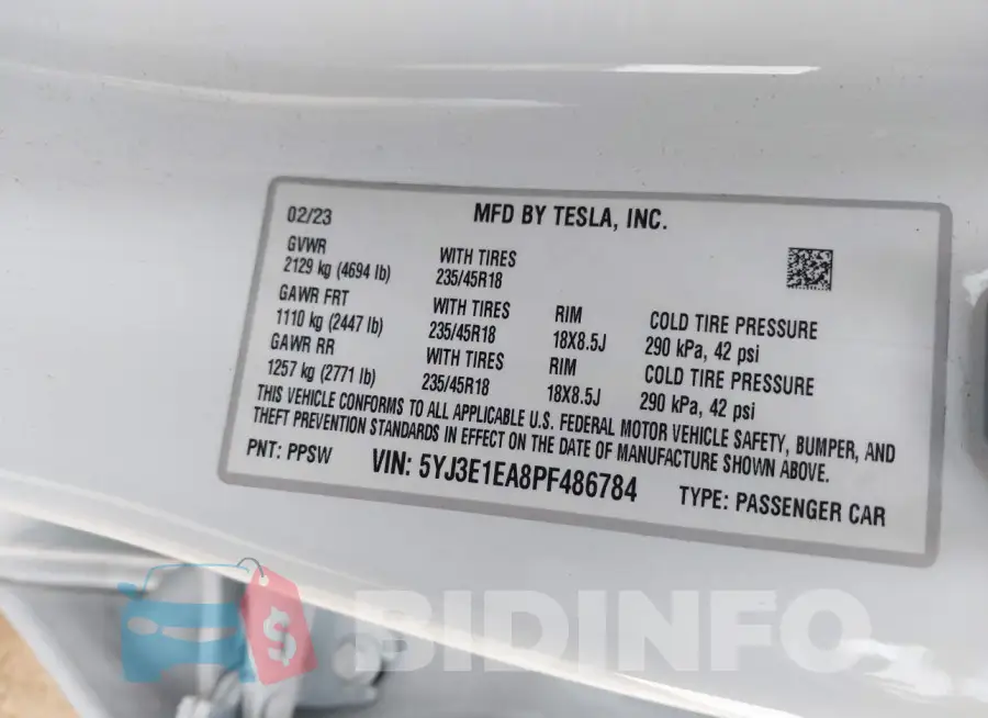 5YJ3E1EA8PF486784 Photo# 9