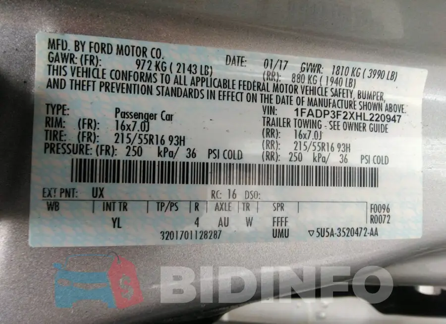 1FADP3F2XHL220947 Photo# 9