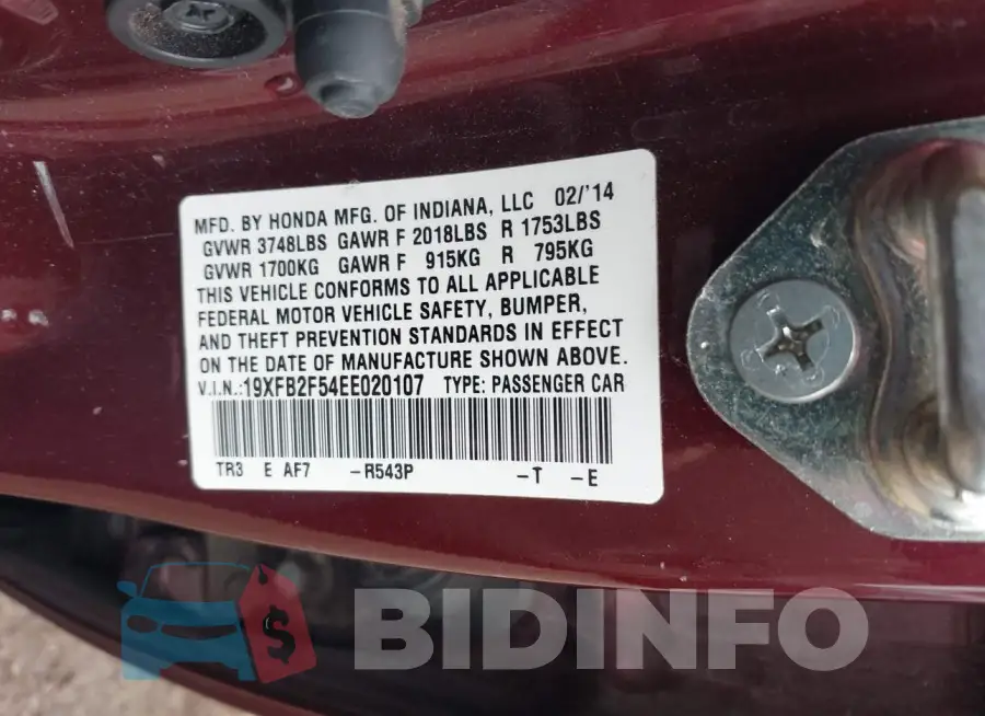 19XFB2F54EE020107 Photo# 9