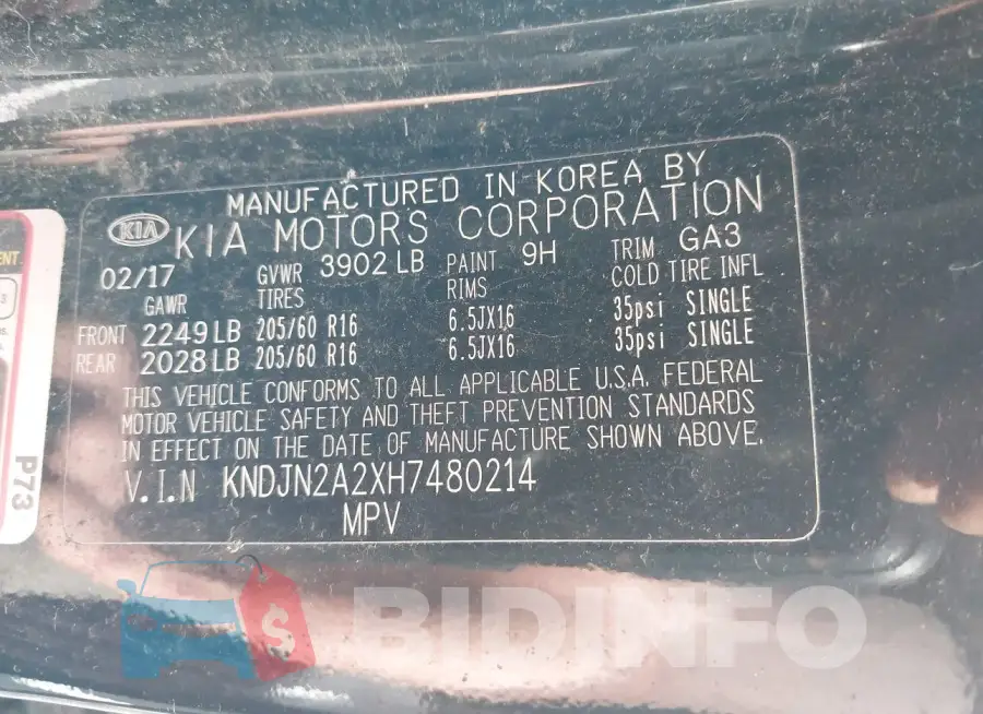 KNDJN2A2XH7480214 Photo# 9