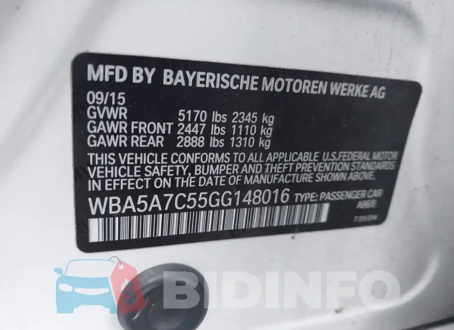 WBA5A7C55GG148016 Photo# 9